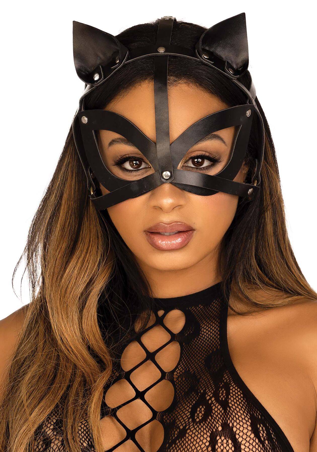    Leg Avenue Vegan leather studded catmask Black