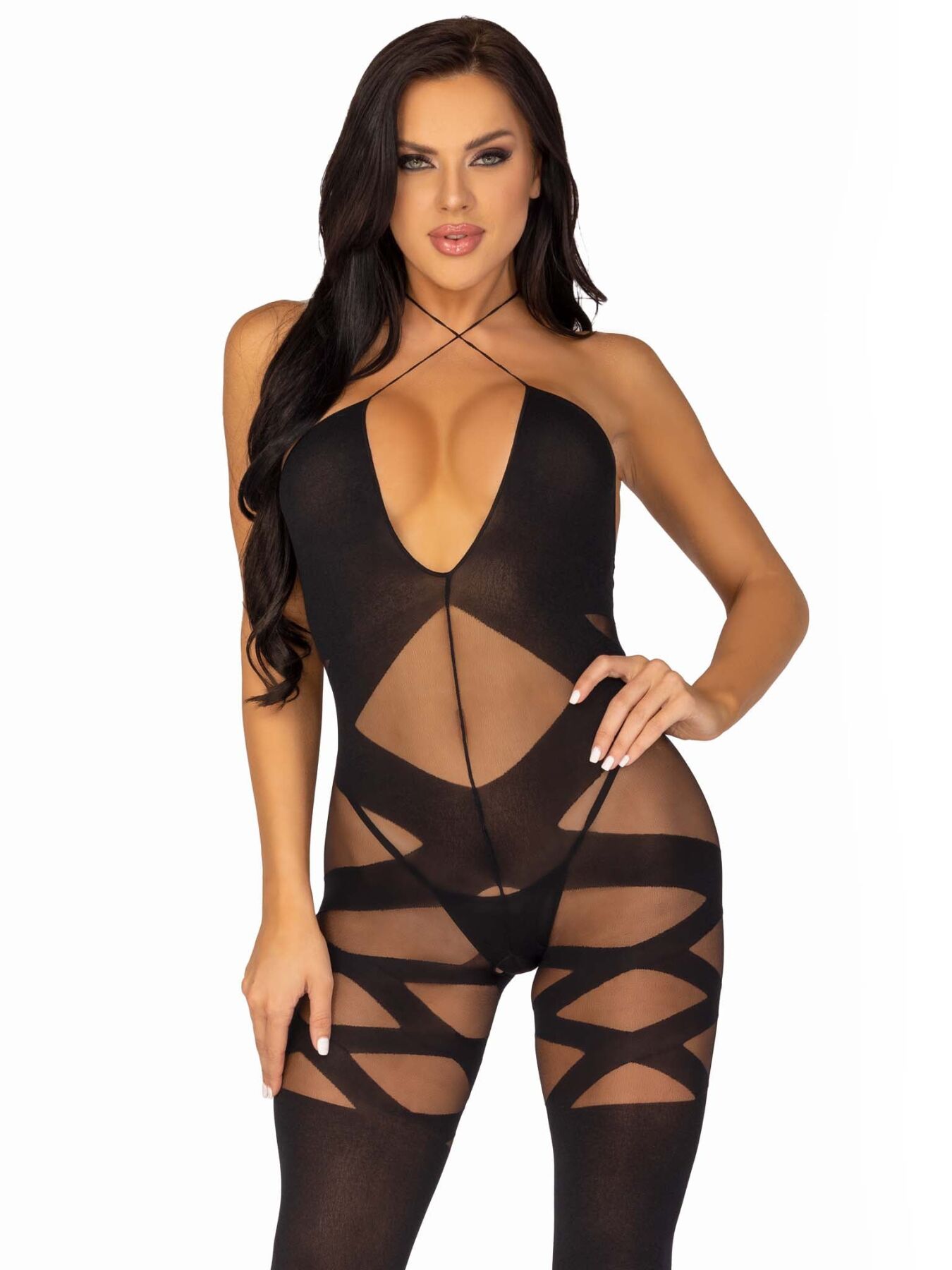 Leg Avenue Illusion halter bodystocking Black O/S