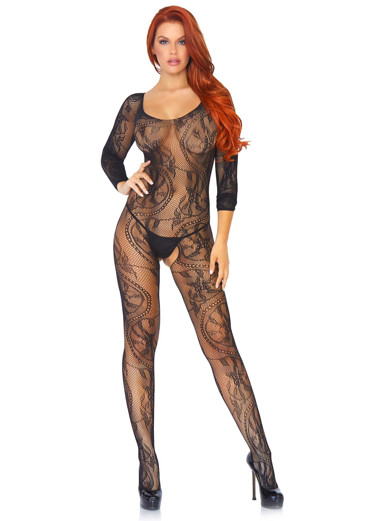 Leg Avenue Swirl Lace Bodystocking Black O/S