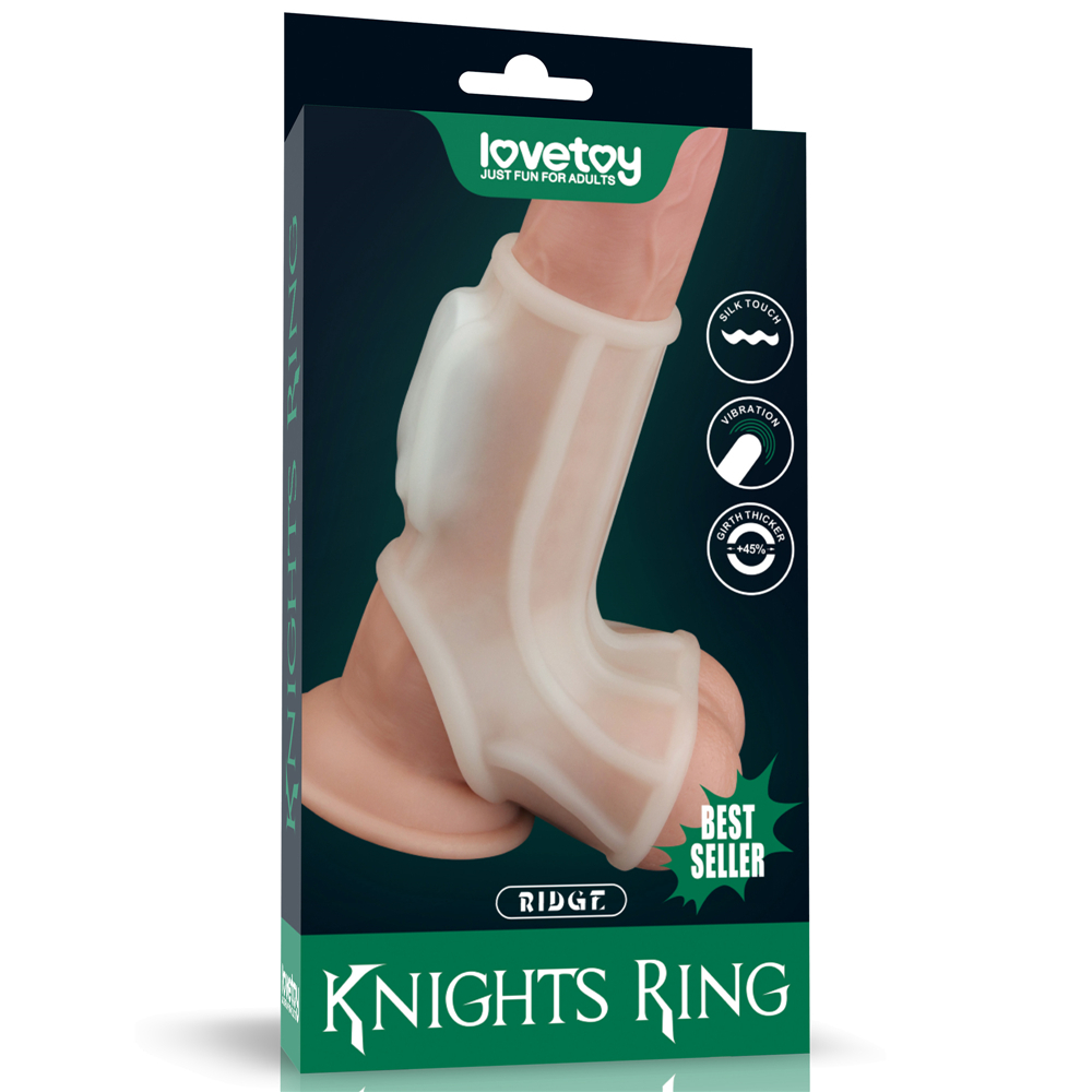    — Vibrating Silk Knights Ring with Scrotum Sleeve White