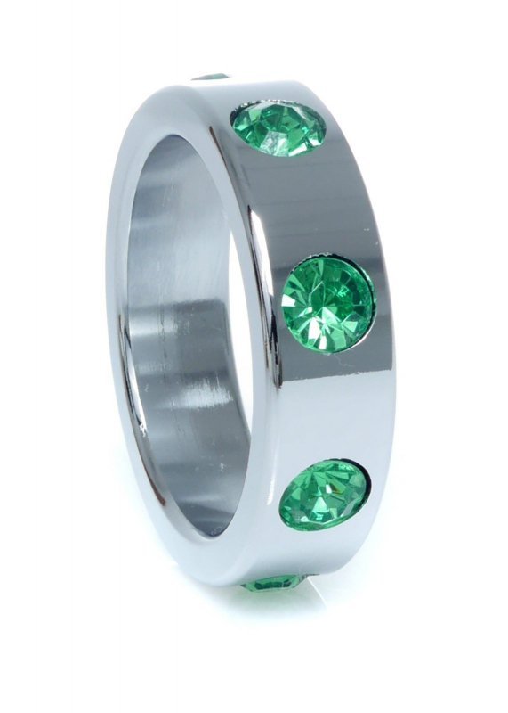   Pier&#347;cie&#324;-Metal Cock Ring with Green Diamonds Large