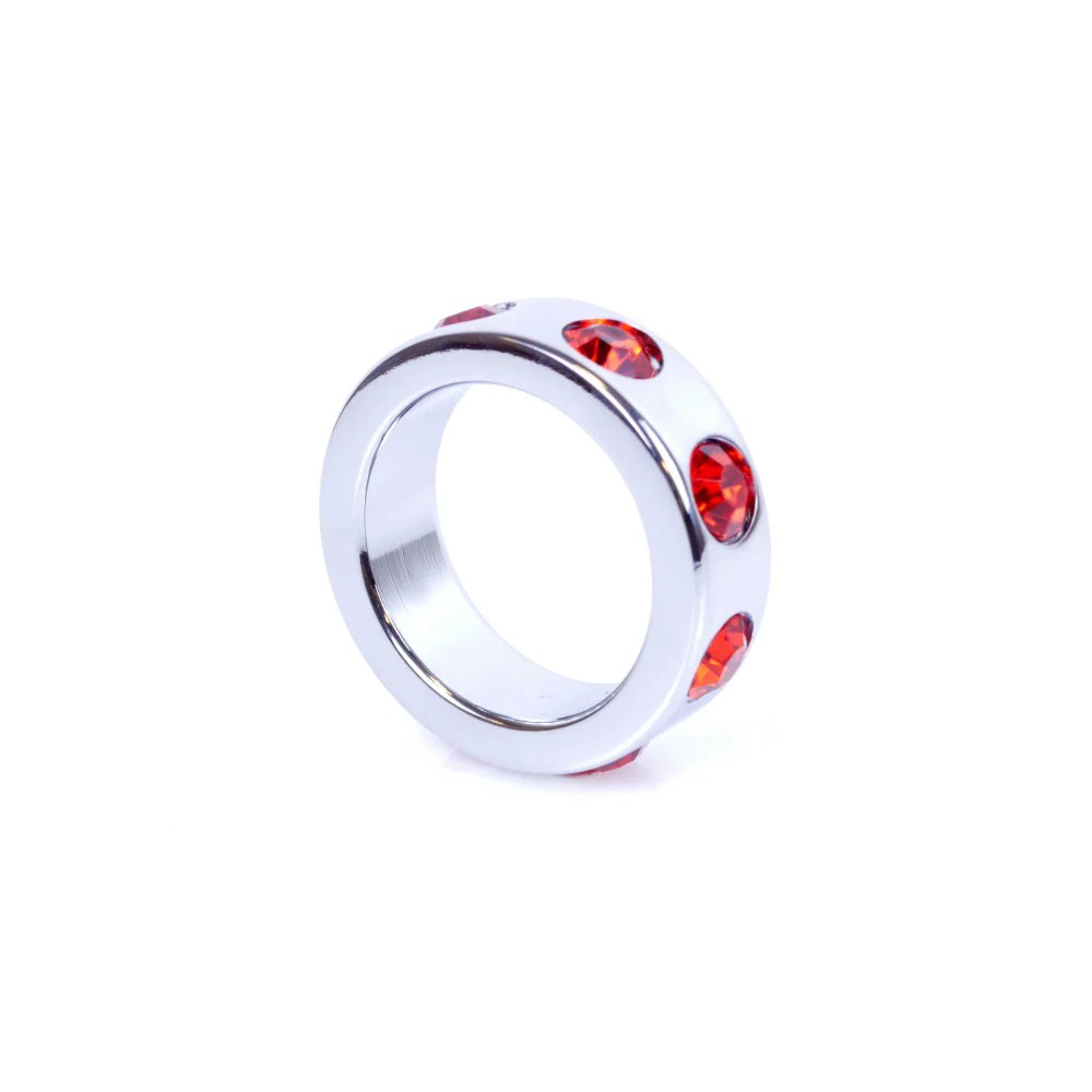   Ring-Metal Cock Ring with Red Diamonds Small