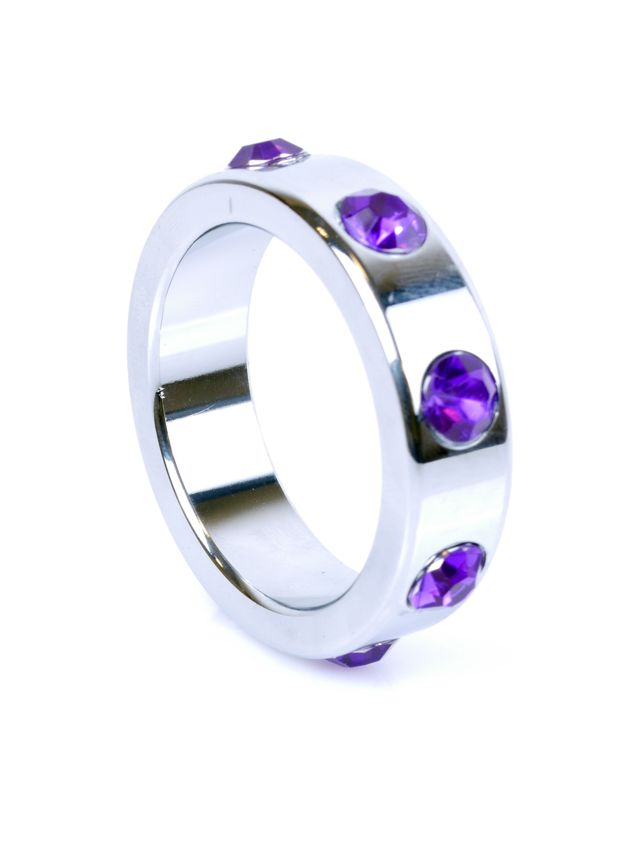      Metal Cock Ring with Purple Diamonds Large