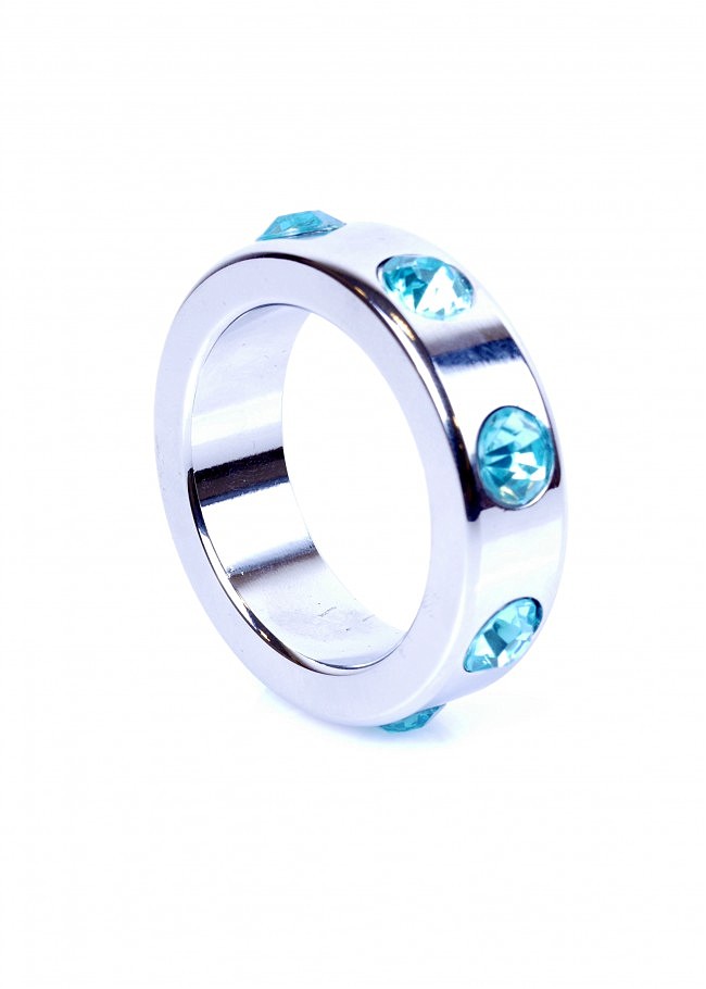  Ring-Metal Cock Ring with Light Blue Diamonds Medium, 4   5,5 