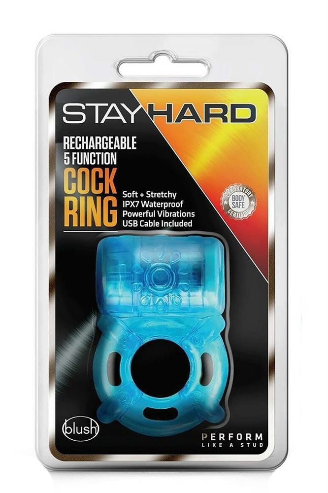     STAY HARD 5 FUNCTION COCK RING BLUE