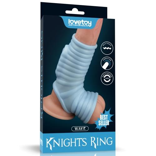      LoveToy Vibrating Wave Knights Ring With Scrotum Sleeve Blue