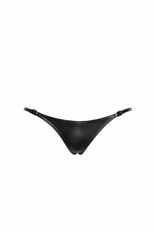  Noir Handmade P012 Wild crocodile wetlook thong with double opening