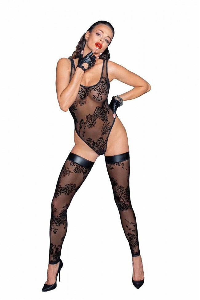  Noir Handmade F242 Tulle body with patterned flock embroidery