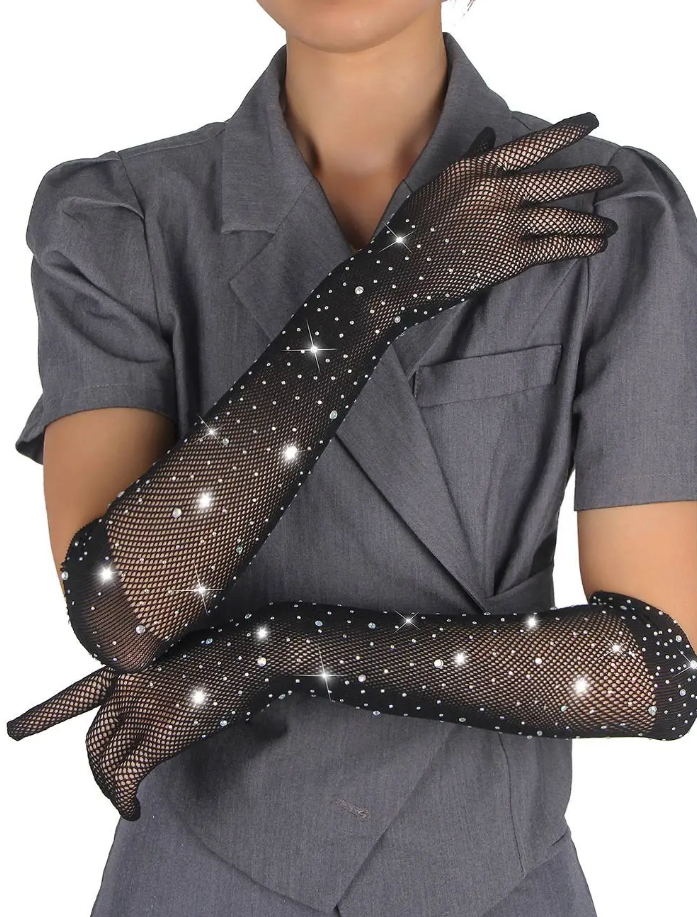      Star Night Sparkle Rhinestone Fishnet Gloves