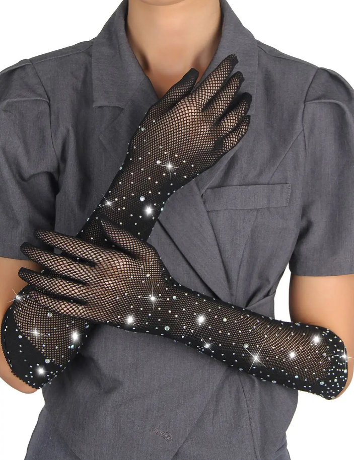      Star Night Sparkle Rhinestone Fishnet Gloves