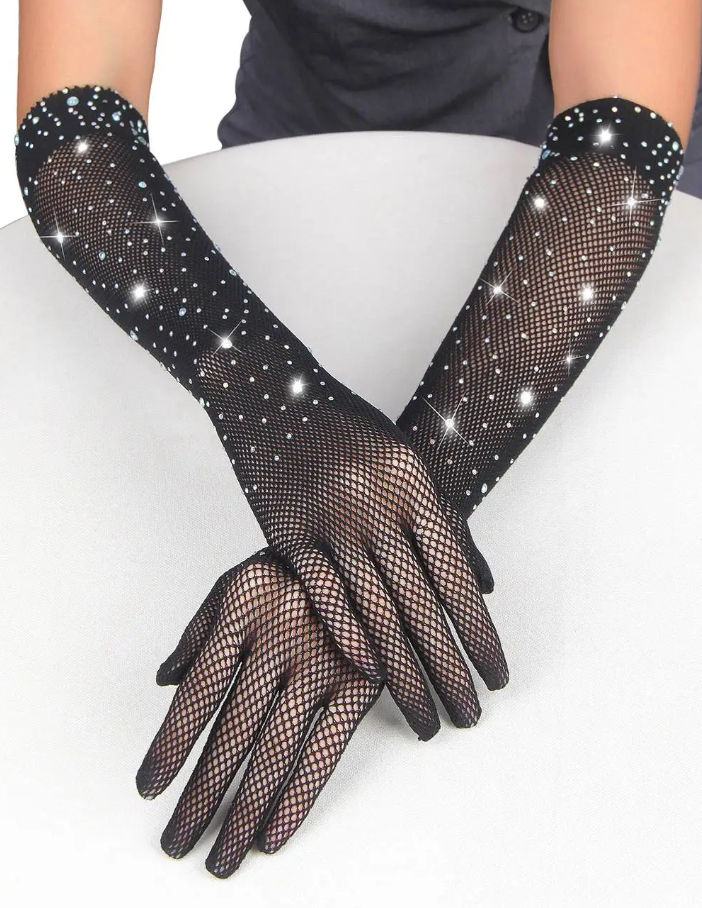      Star Night Sparkle Rhinestone Fishnet Gloves