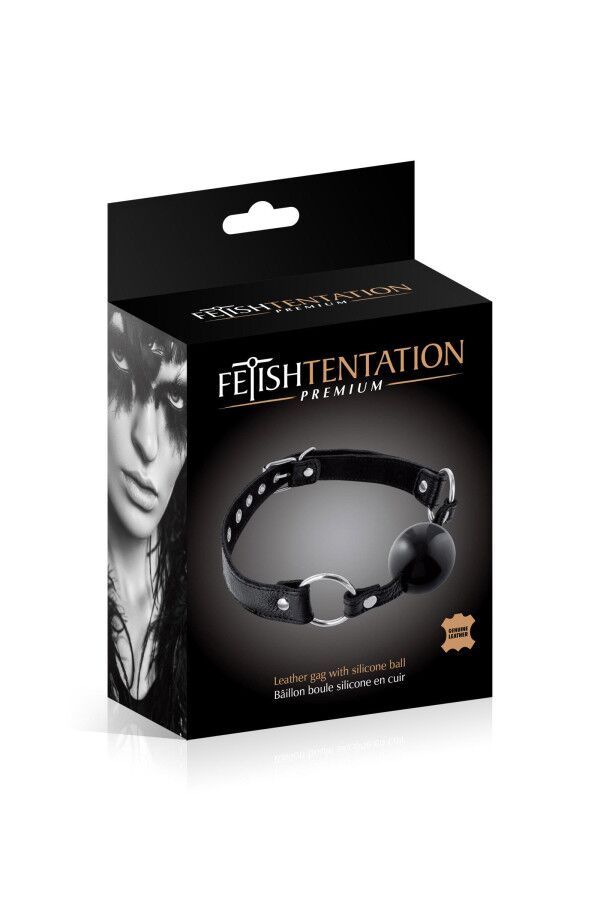   Fetish Tentation Premium Leather gag with silicone ball,  4 