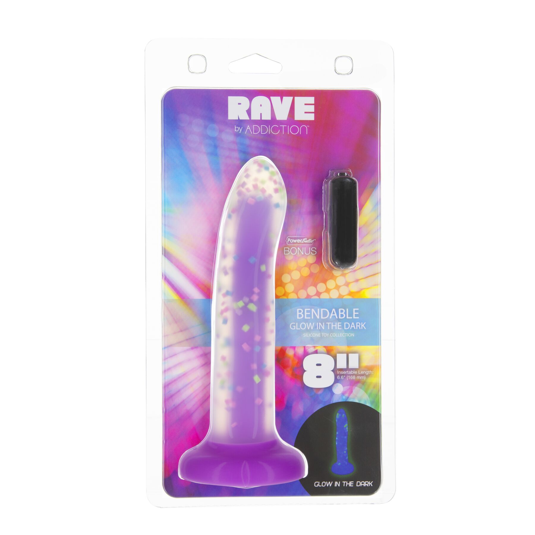     ADDICTION Rave 8, Glow in the Dark Dildo Purple Confetti, 20,3  3,6 