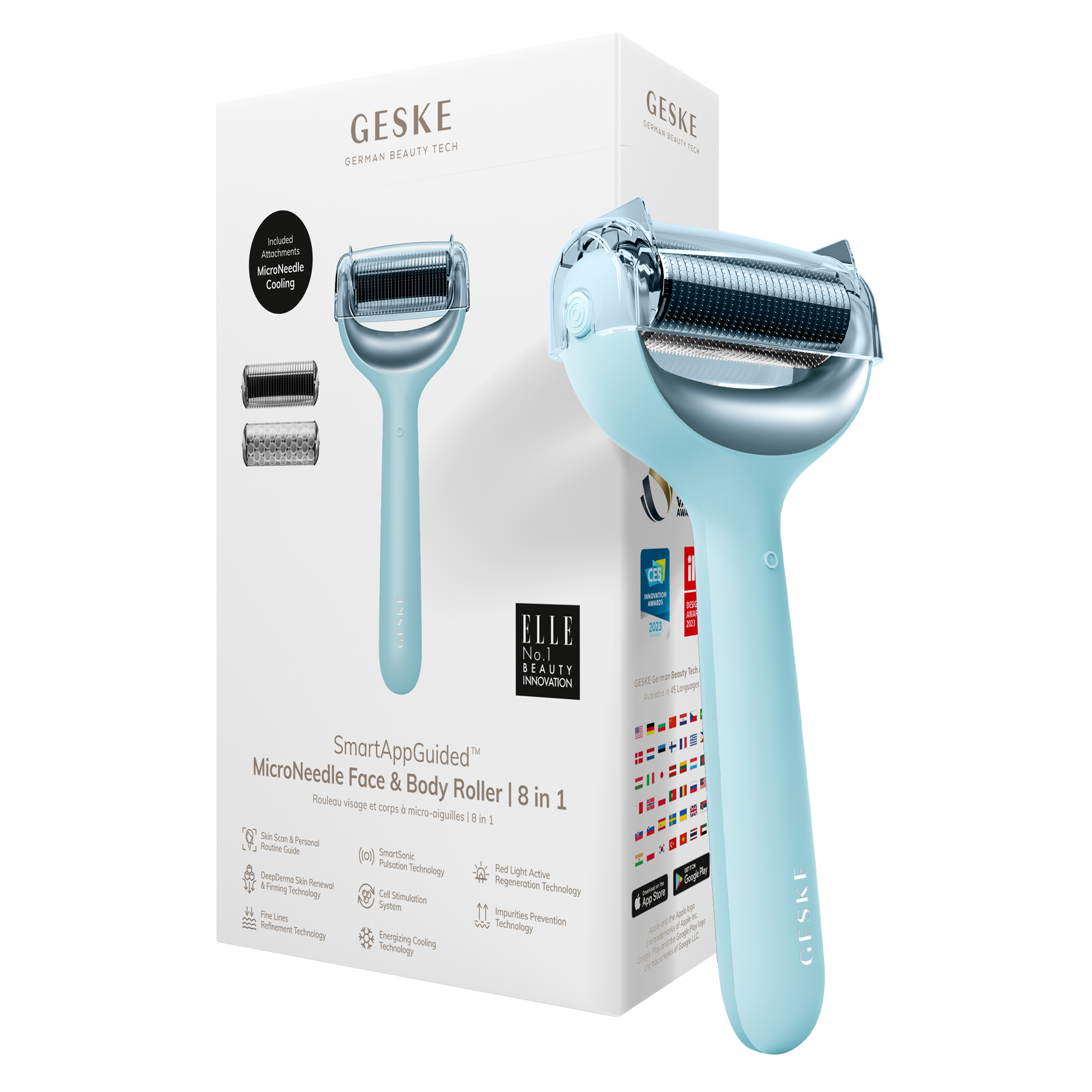 Электронный роллер для лица и тела с микроиглами GESKE MicroNeedle Face&Body Roller 8в1 