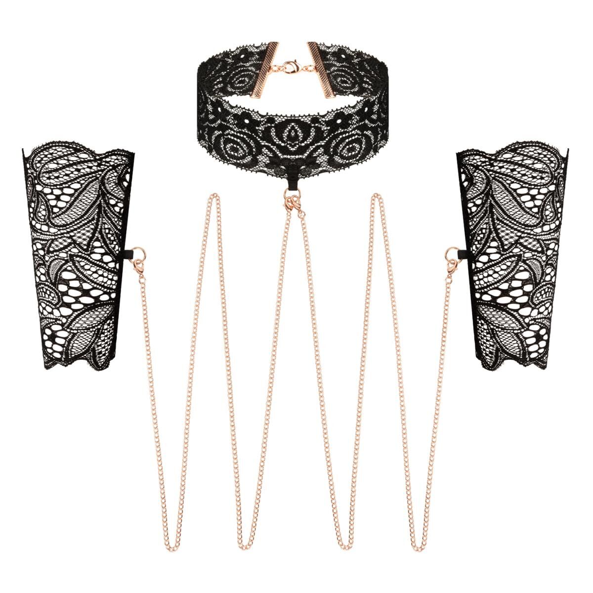     Rosy Gold Lace Cuffs and Collar Black