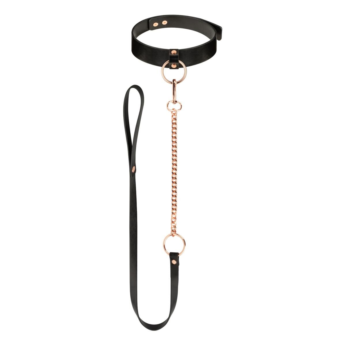	   Rosy Gold Collar with Leash Black, 48  3,5 