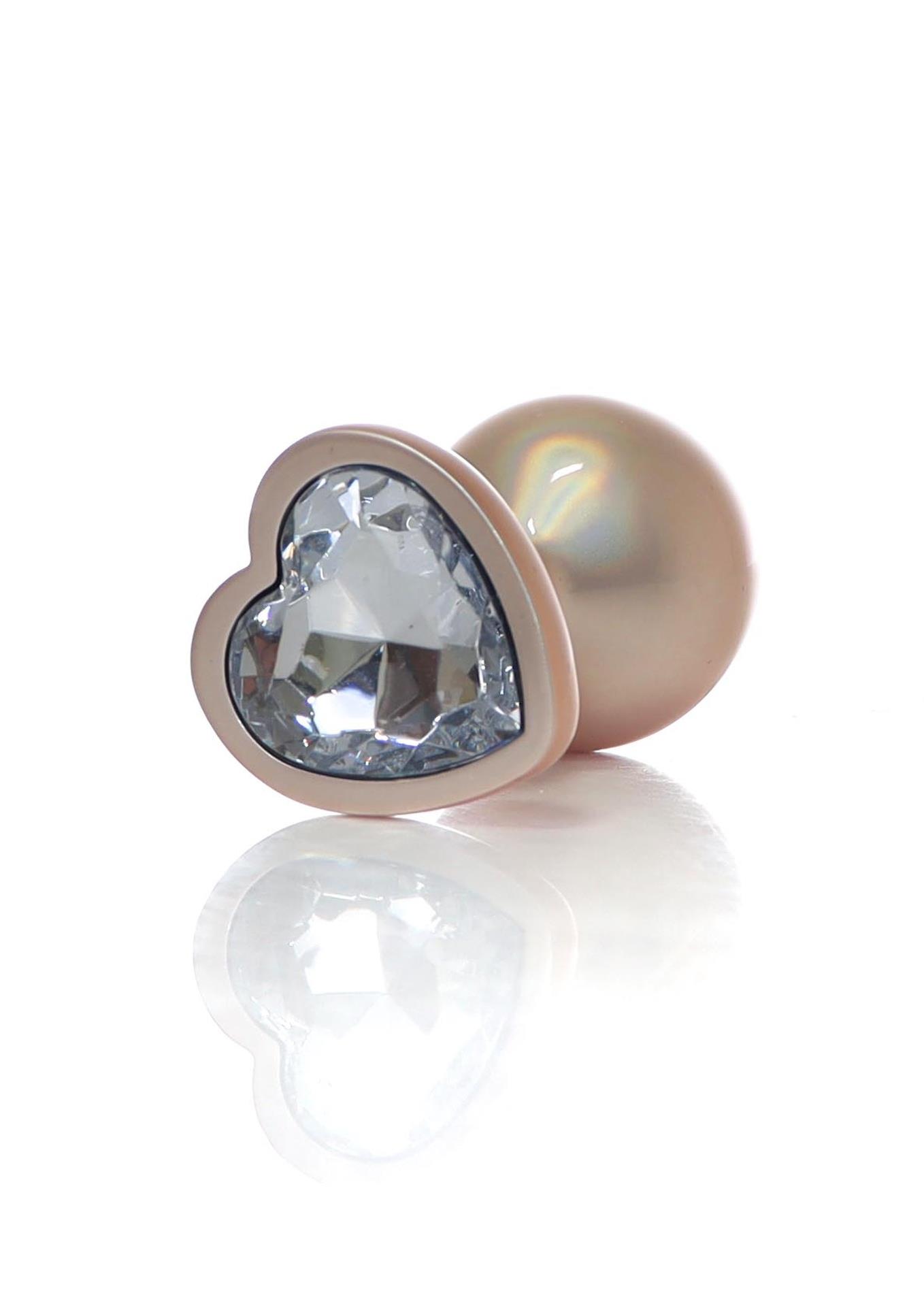 Металлическая анальная пробка с сердцем-кристаллом Jewellery Pearl Gold Heart Plug Clear M, 8 х 3,2 см