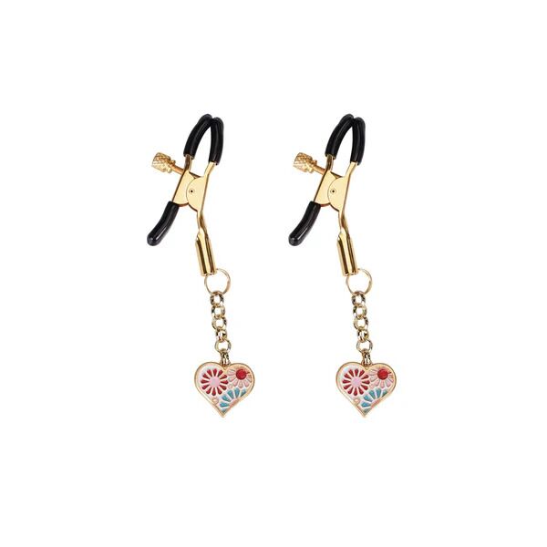 ������ ��� ������ Liebe Seele Nipple Clamps Gold Heart-shaped Flowers on White