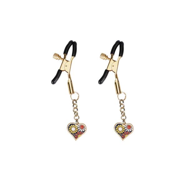 ������ ��� ������ Liebe Seele Nipple Clamps Gold Heart-shaped Flowers on Blue
