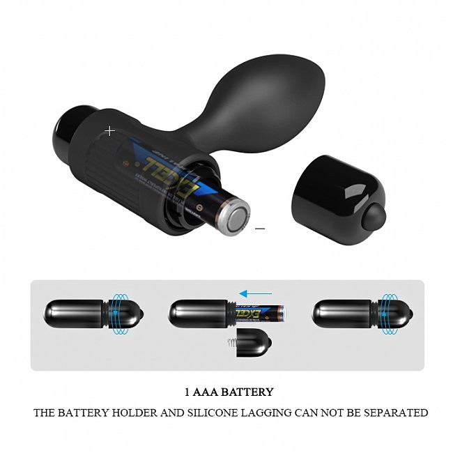   Pretty Love Vibra Butt Plug Black, 8,6  2,7 