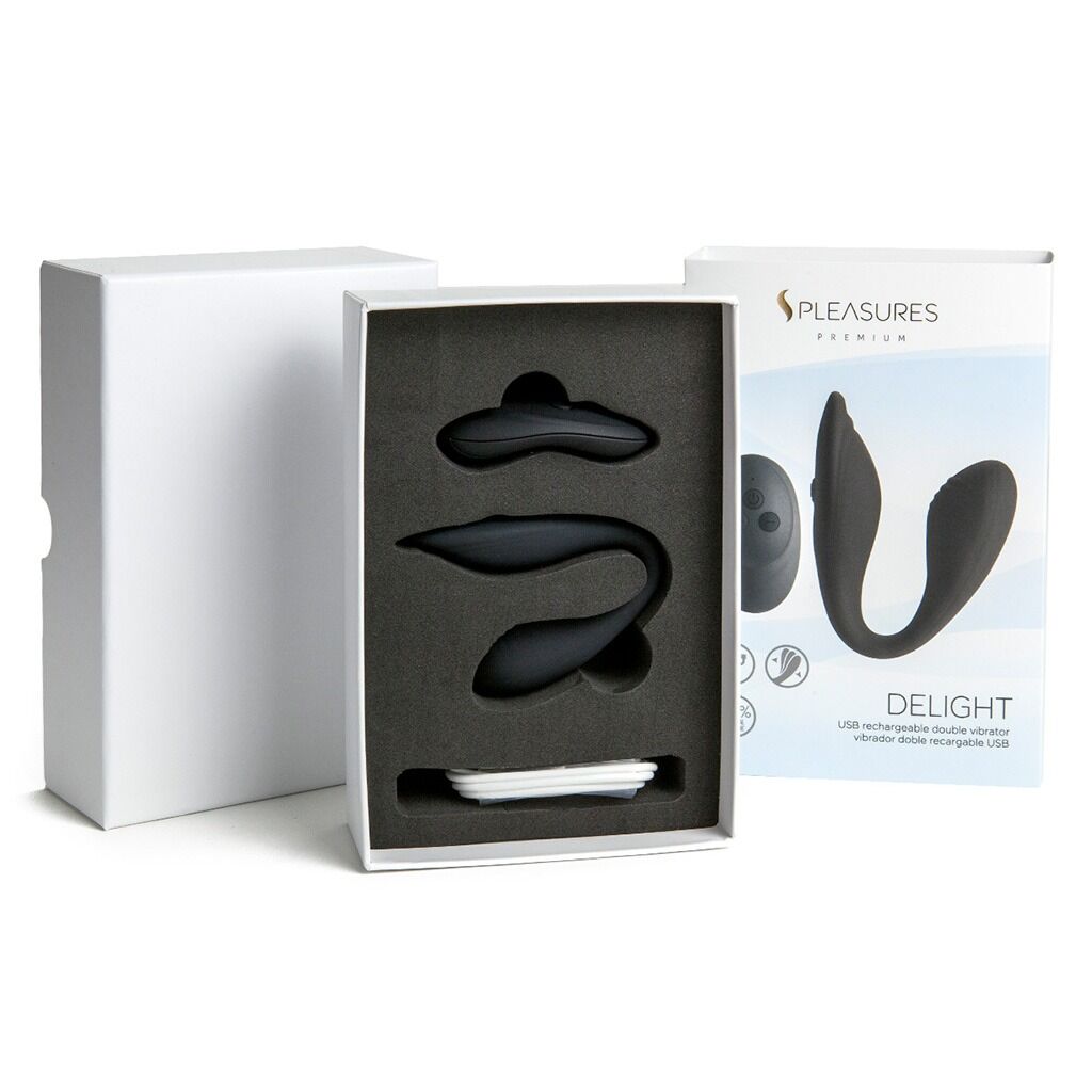 Двойной вибратор S Pleasures Premium Delight, черный, для клитора и точки G, 10 режимов