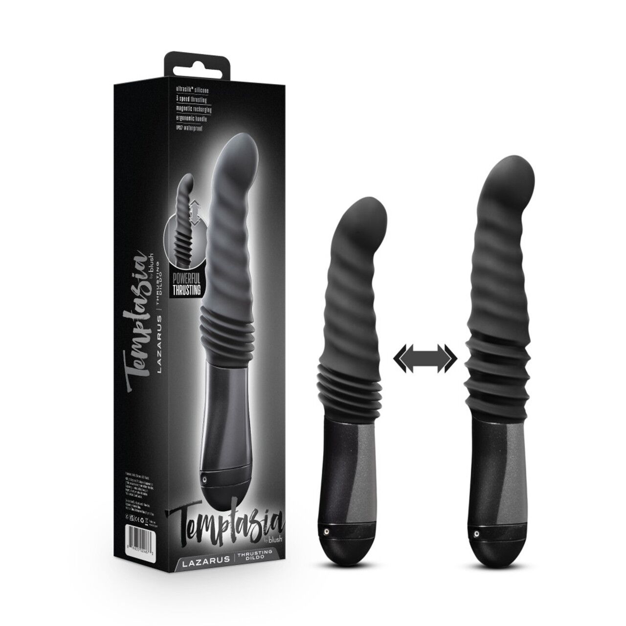  Temptasia by Blush Lazarus Thrusting Dildo Black, 3  , 25,4  3,8 
