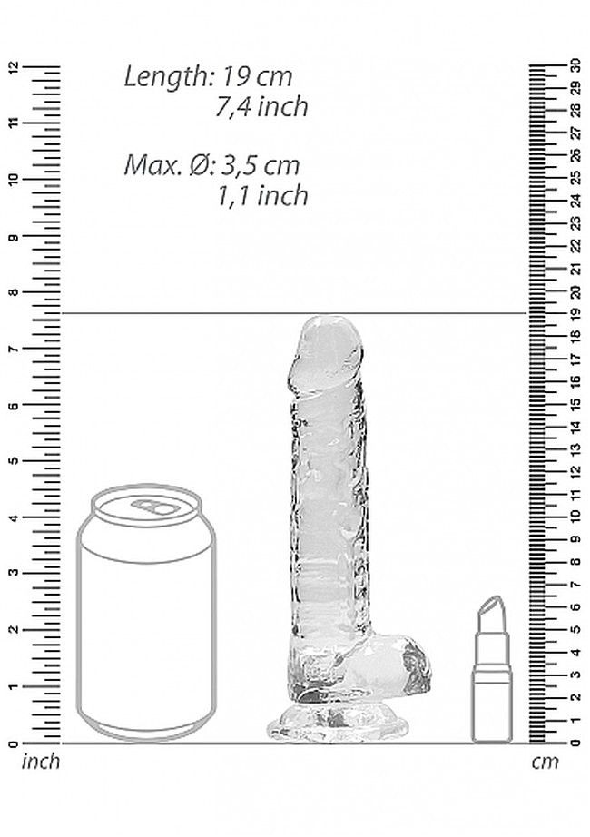    Realrock Dildo With Balls Transparent, , 19  3,5 
