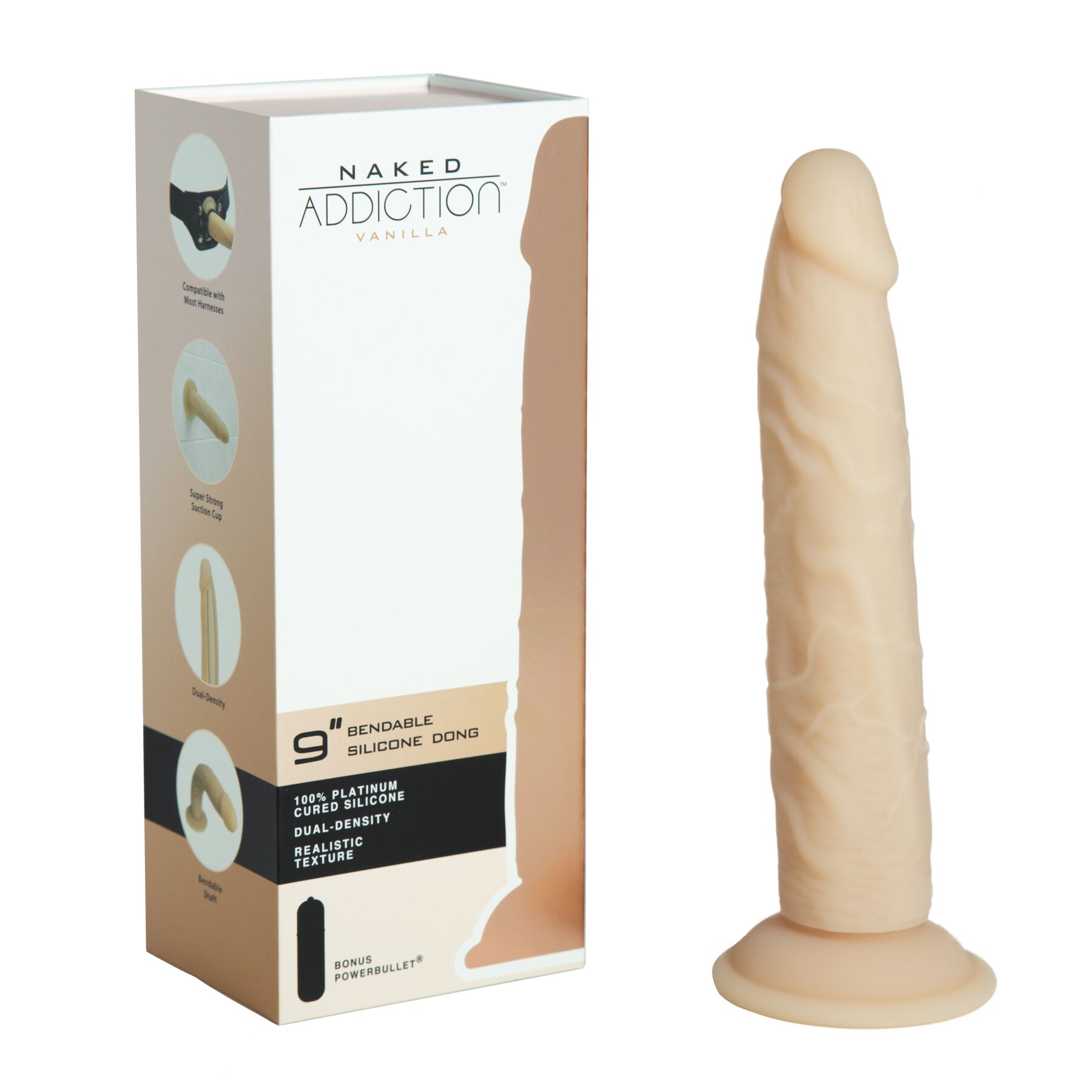  Naked Addiction Silicone Dual Density Bendable Dildo Vanilla,   