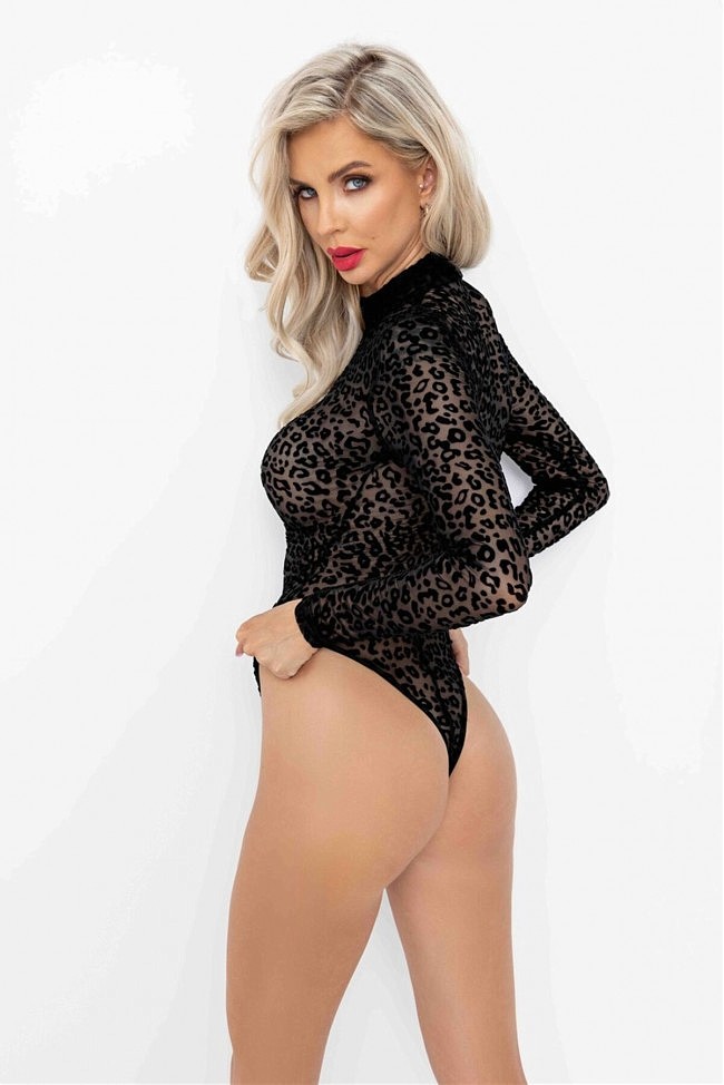   Noir Handmade F287 Leopard flock bodysuit,  