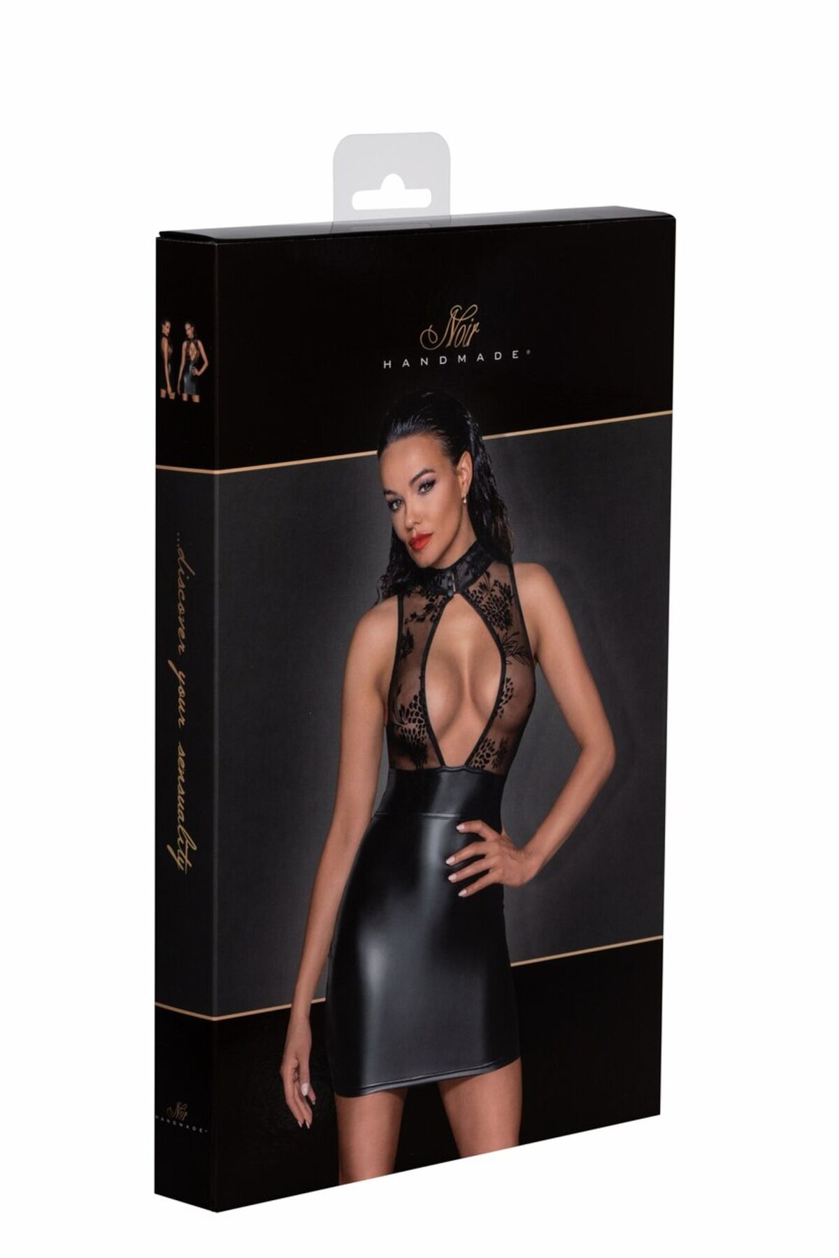  Noir Handmade F241 Short dress with powerwetlook skirt and tulle top, -