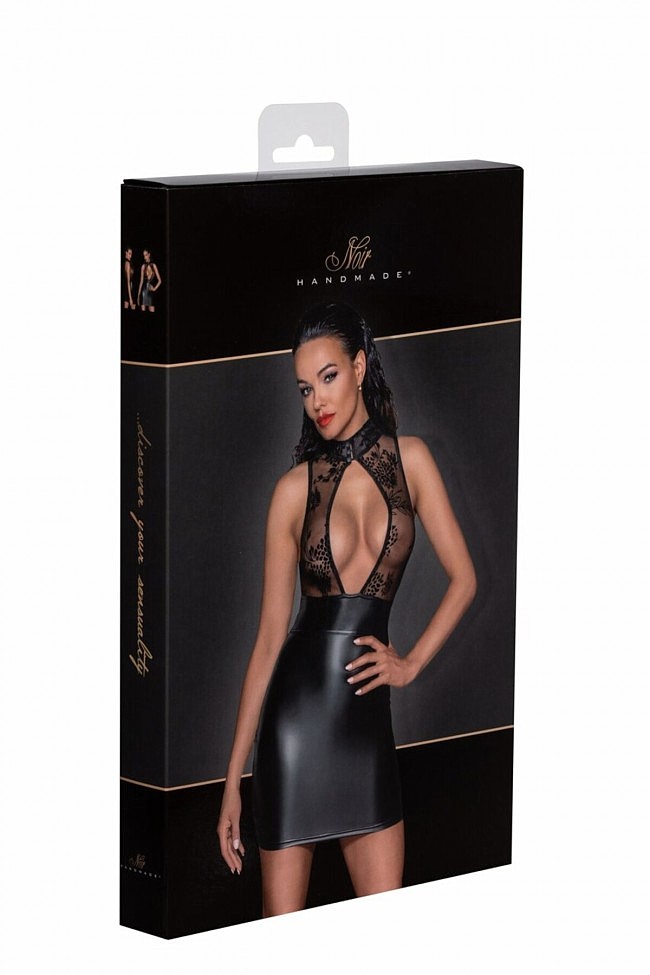  Noir Handmade F241 Short dress with powerwetlook skirt and tulle top, -