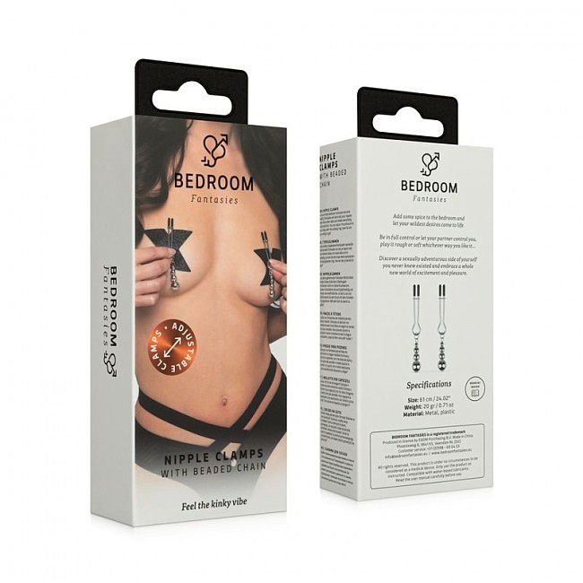     - Bedroom Fantasies Nipple Clamps with Beaded Chain Silver