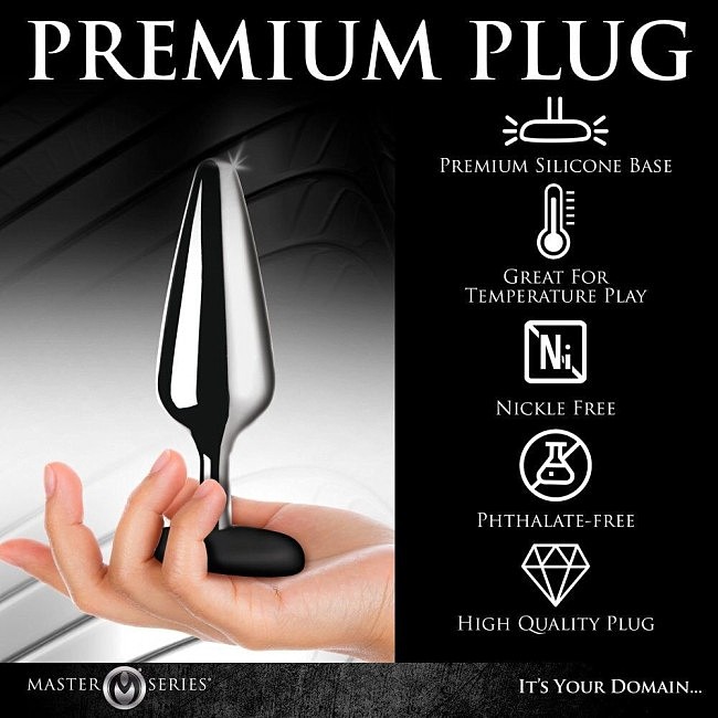   Master Series Butt Slut Metal & Silicone Butt Plug Silver, 13  4,8 