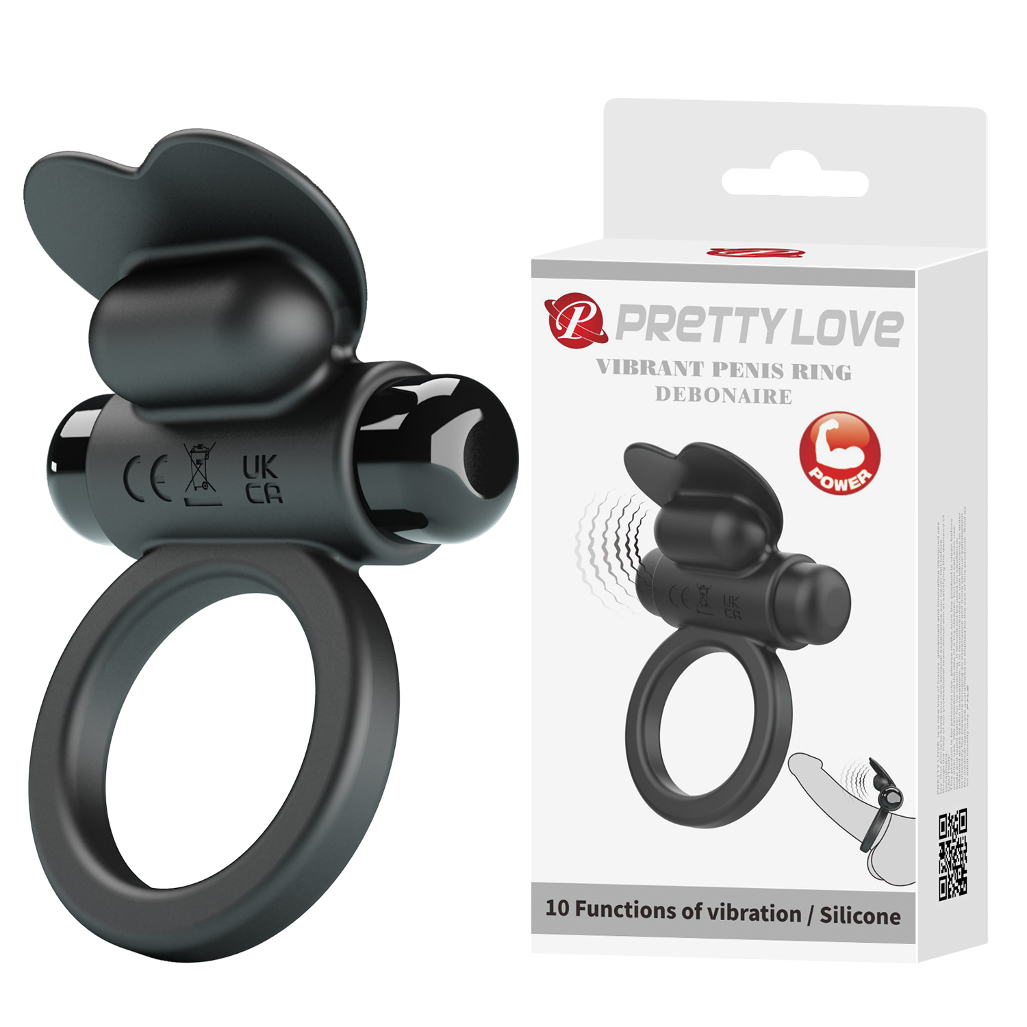 ����������� ������ Pretty Love Vibrant Penis Ring Debonaire Black, 10 ������� ��������