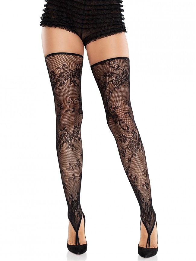   Leg Avenue Floral Net Toe Loop Footless Thigh Highs One Size,  