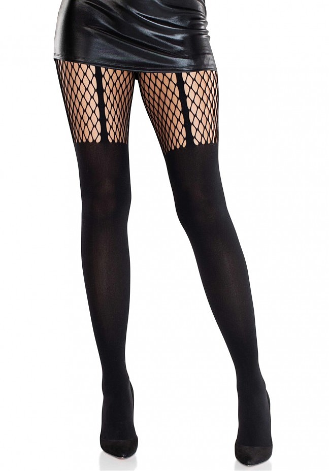   Leg Avenue Garter Illusion Tights with Net Detail One Size,  