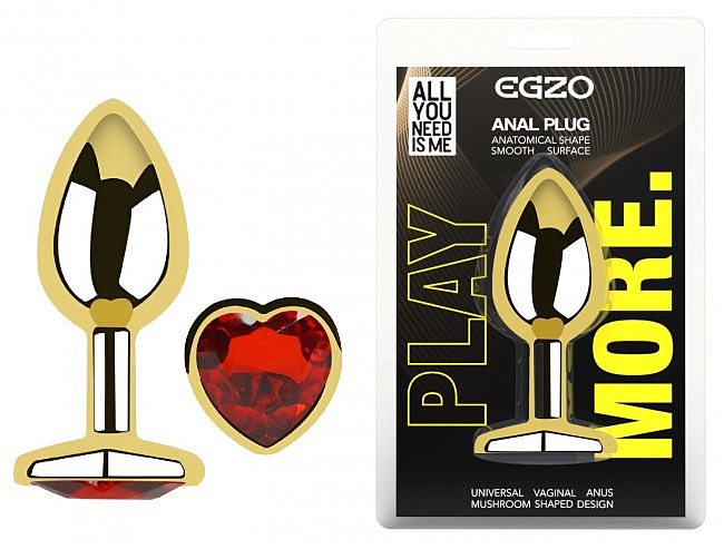 �������� ������ � ���������� EGZO Gold Heart Plug Red size M, ��������-��������, 8,2 � 3,4 ��