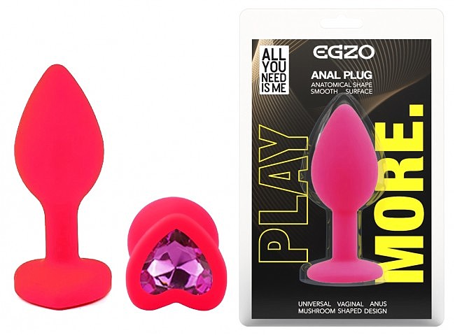  ����������� �������� ������ EGZO Silicone Pink Heart Plug, ��������-��������, 7,1 � 2,7 ��