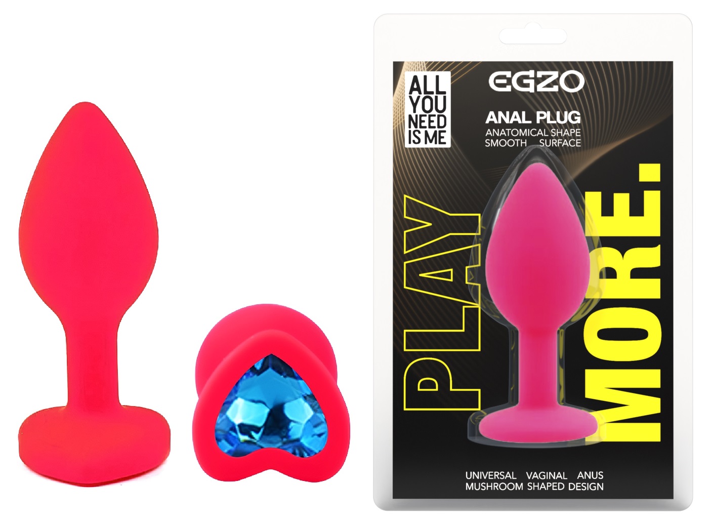 ����������� �������� ������ EGZO Silicone Pink Heart Plug, ��������-��������, 7,1 � 2,7 ��