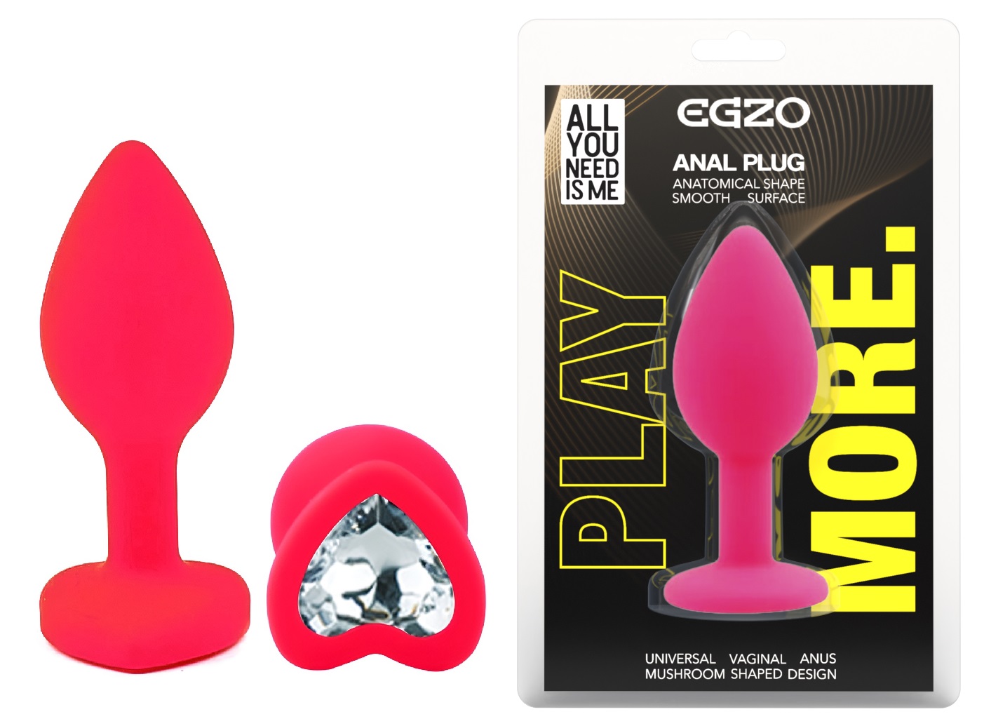 ����������� �������� ������ EGZO Silicone Pink Heart Plug, ��������-��������, 7,1 � 2,7 ��
