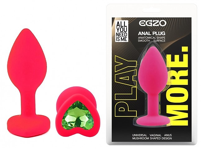 ����������� �������� ������ EGZO Silicone Pink Heart Plug, ��������-��������, 7,1 � 2,7 ��