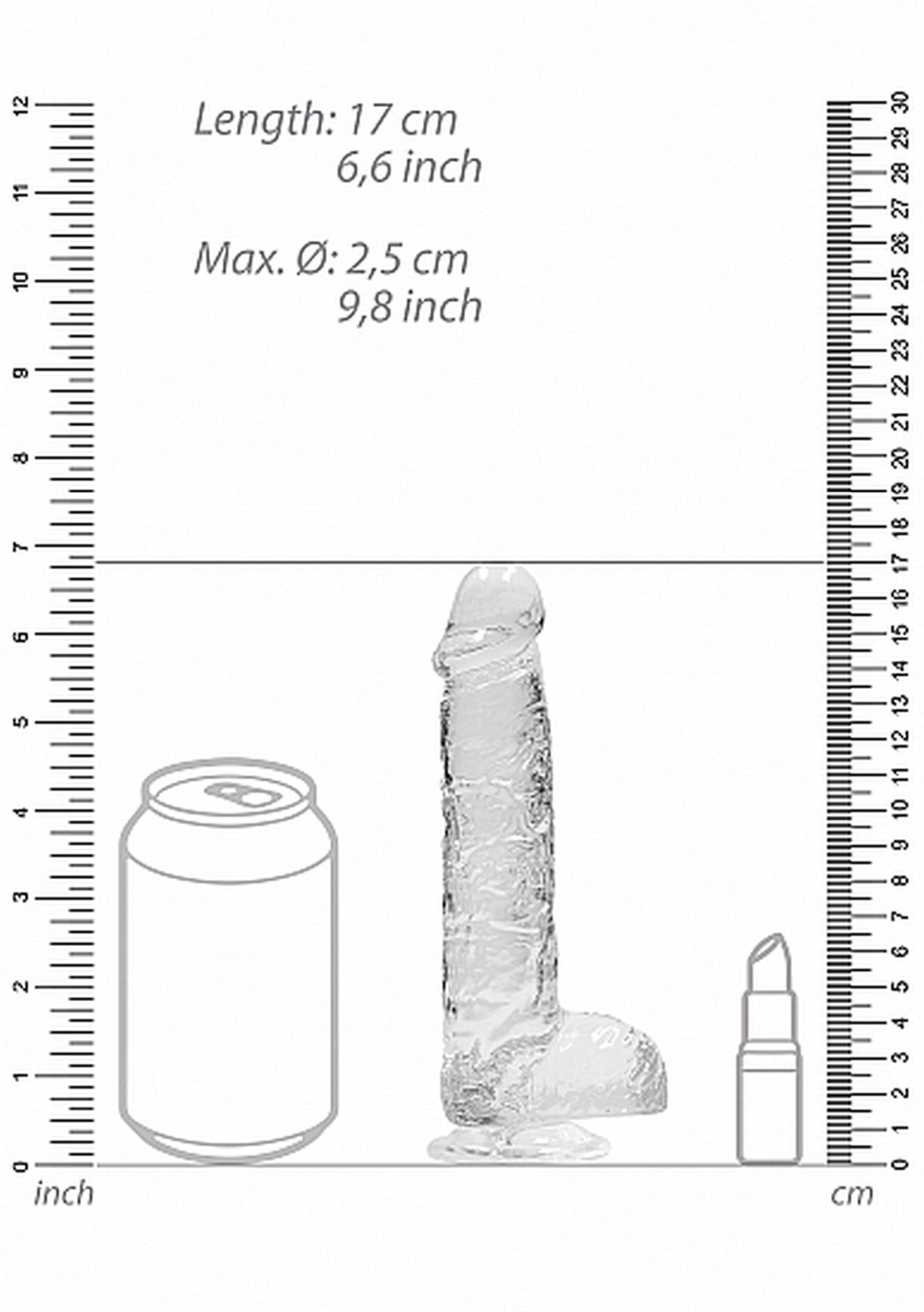 ���������� ������������� � �������� Realrock Dildo 6 Transparent, 17 � 2,5 ��