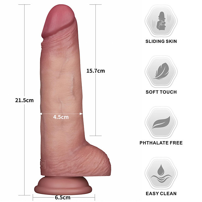 ����� � ��������� ������ Sliding Skin Pro II Dual Layer Silicone Dong 8.5 Flesh, 21,5 � 4,5 ��