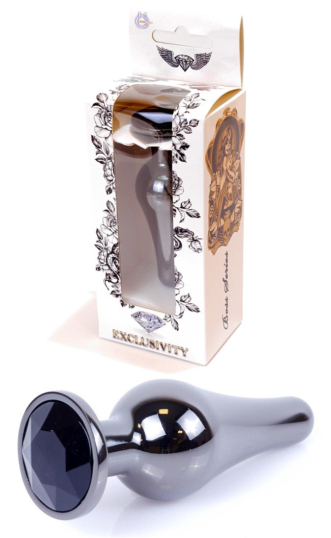 �������� ������ � ���������� Boss Series Jewellery Dark Silver BUTT PLUG Black, 9,5 � 3 ��