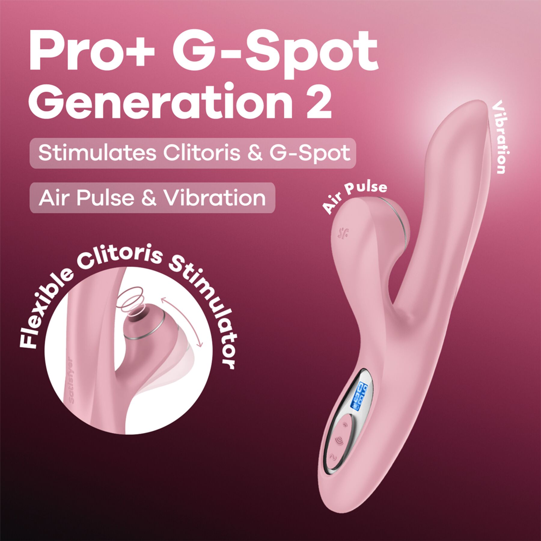 ��������� ��������-������ Satisfyer Pro+ G-Spot Generation 2 Pink, 12 ������� �������� � 11 ������� �������