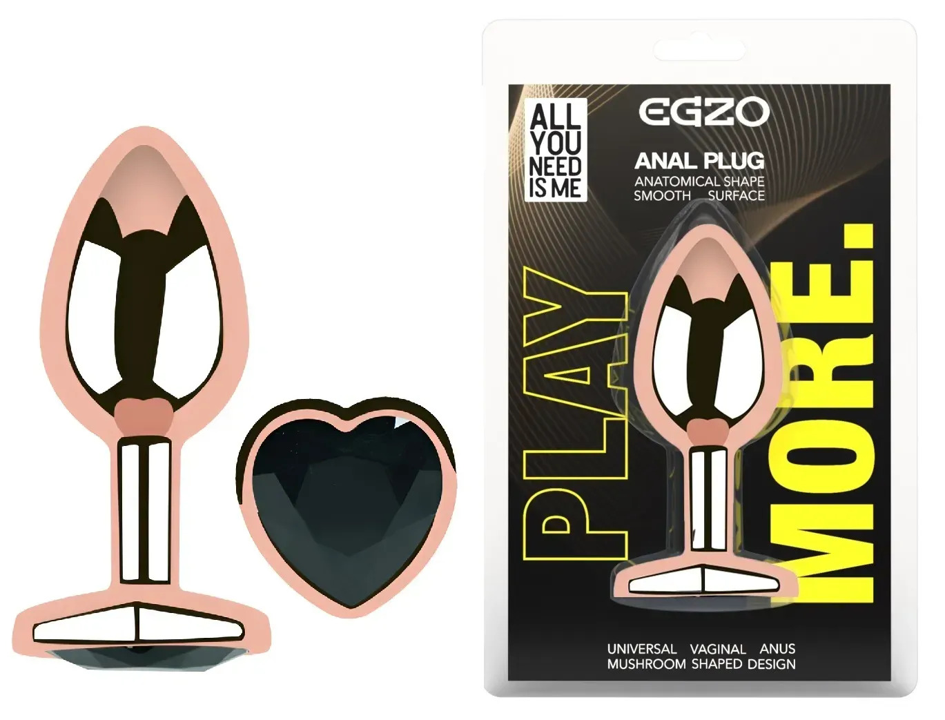 �������� ������ � ����������-������ EGZO Rose Gold Heart Plug Black size M, 8,2 � 3,4 ��