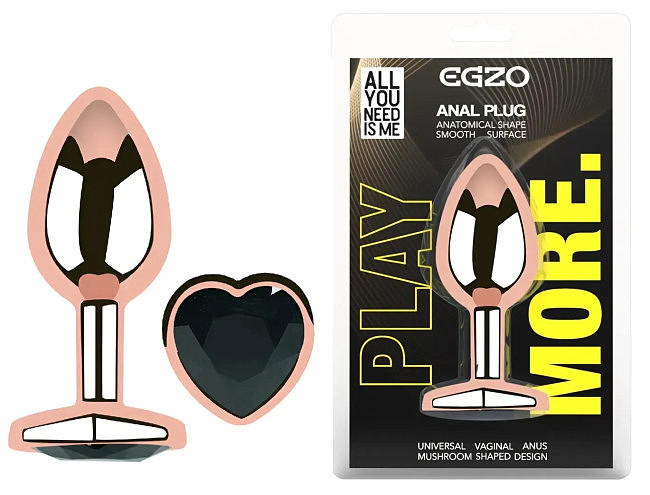 �������� ������ � ����������-������ EGZO Rose Gold Heart Plug Black size M, 8,2 � 3,4 ��