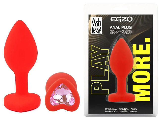 ������� ����������� �������� ������ � ���������� EGZO Silicone Red Heart Plug Pink size S, 7,1 � 2,7 ��