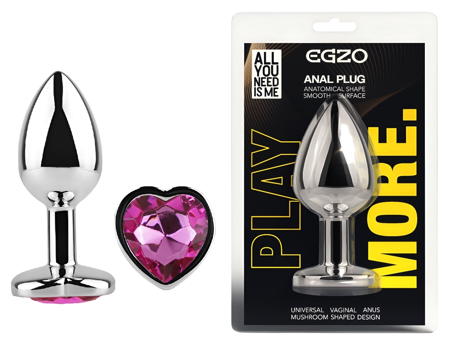 �������� ������ � ����������-������� EGZO Silver Heart Plug size M, ������, 8,2 � 3,4 �� 
