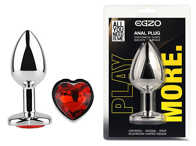 �������� ������ � ����������-������� EGZO Silver Heart Plug size M, ������, 8,2 � 3,4 �� 